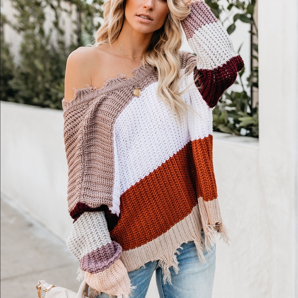 MOCHACCINO STRIPED DISTRESSED SWEATER - Picture 2 of 6